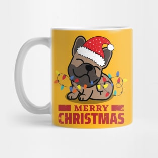 Happy French Bulldog Tangled Up In Christmas Lights Mug